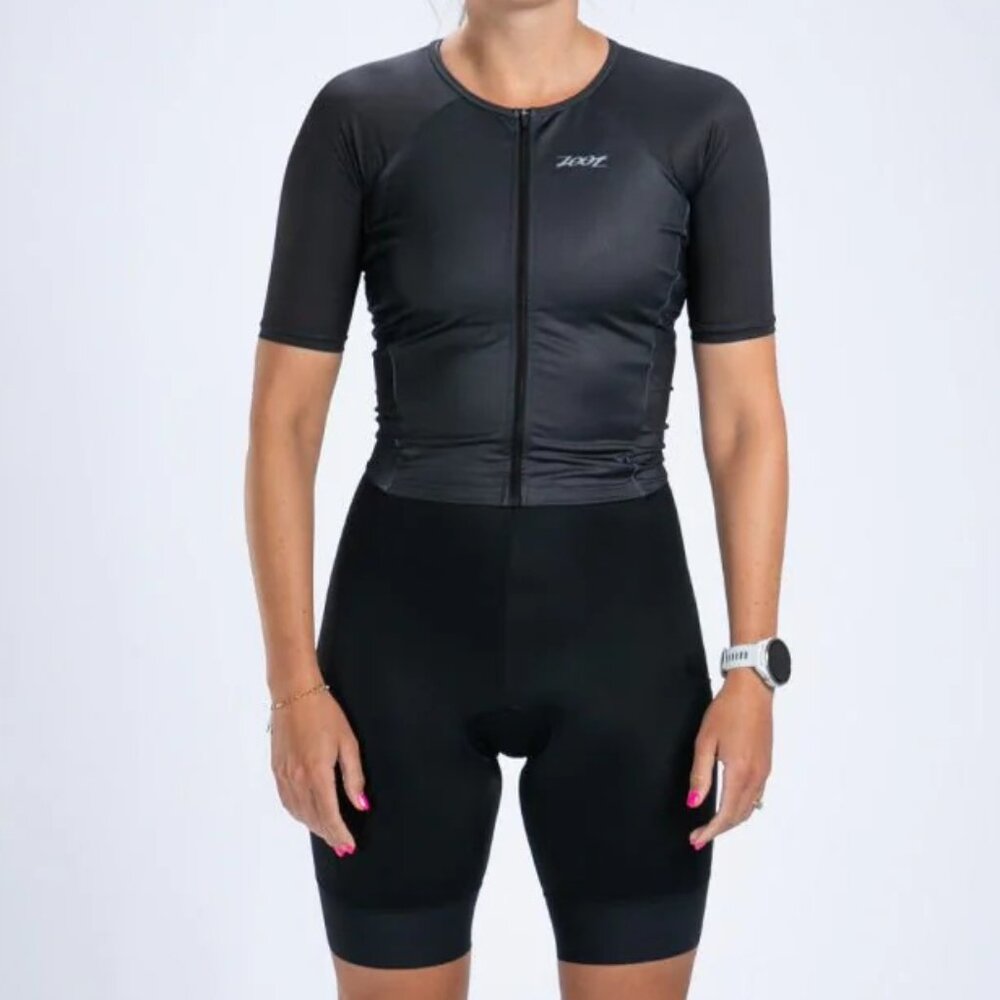 Zoot Women’s Core Tri Aero FZ Racesuit, Size Small, Jet Black, Triathlon Suit